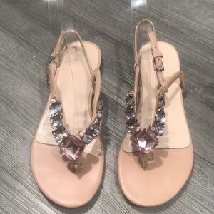 Nine West Vegan Leather Rhinestone Embellished Thong Style Sandals size 5.5